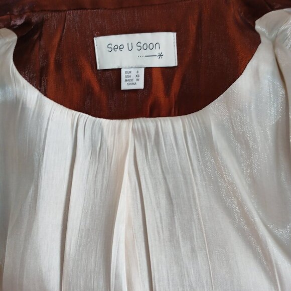 SEE YOU SOON SATIN COPPER COLORED LINED BLAZER WOMENS SIZE XS - Picture 7 of 8